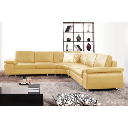 Canapé d'angle en cuir luxe italien 6 places BIARRITZ, beige