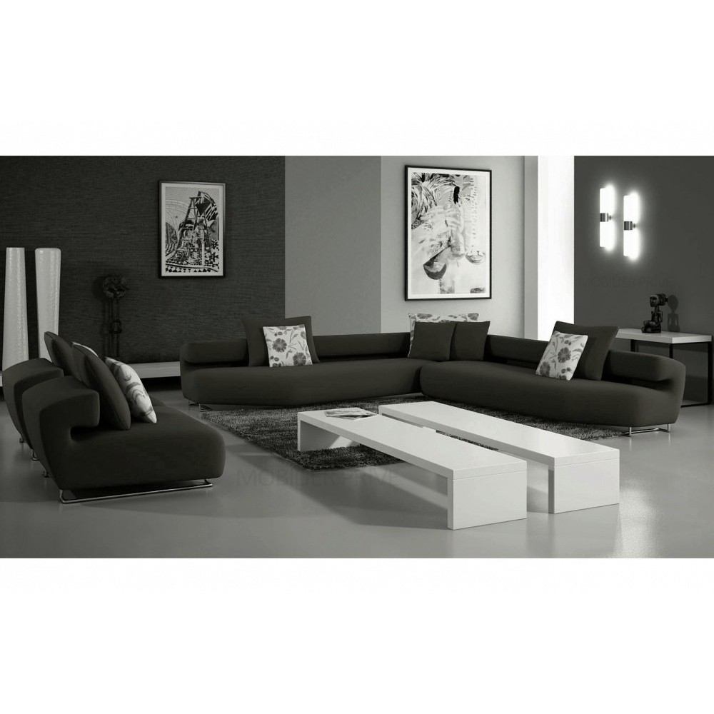 Ensemble cuir italien canapé d'angle et 2 fauteuils PARMA noir Ensemble cuir italien canapé d'angle et 2 fauteuils PARMA noir