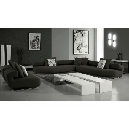 Ensemble cuir italien canapé d'angle et 2 fauteuils PARMA noir