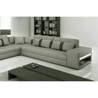Canapé d'angle en cuir italien 6/7 places PASSION, gris clair / gris foncé, angle droit