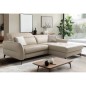 Canapé d'angle convertible en cuir italien luxe 5 places, MANZONI, coffre, beige, angle droit Canapé d'angle convertible en cuir italien luxe 5 places, MANZONI, coffre, beige, angle droit