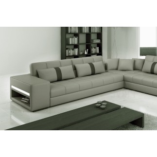 Canapé d'angle en cuir italien 6/7 places PASSION, gris clair / gris foncé, angle gauche