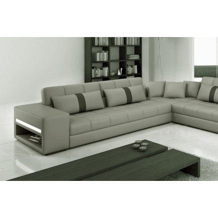 Canapé d'angle en cuir italien 6/7 places PASSION, gris clair / gris foncé, angle gauche