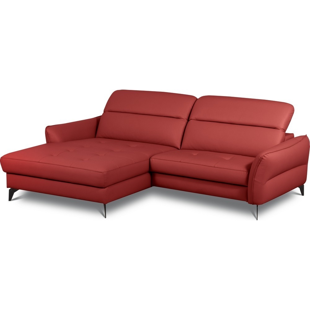Canapé d'angle convertible en cuir italien luxe 5 places, MANZONI, coffre, rouge foncé, angle gauche