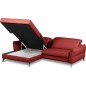 Canapé d'angle convertible en cuir italien luxe 5 places, MANZONI, coffre, rouge foncé, angle gauche