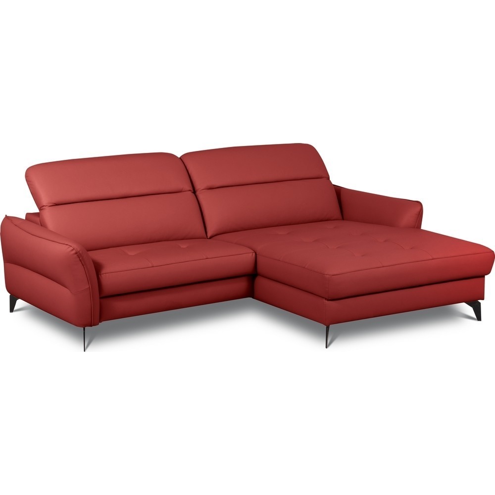 Canapé d'angle convertible en cuir italien luxe 5 places, MANZONI, coffre, rouge foncé, angle droit