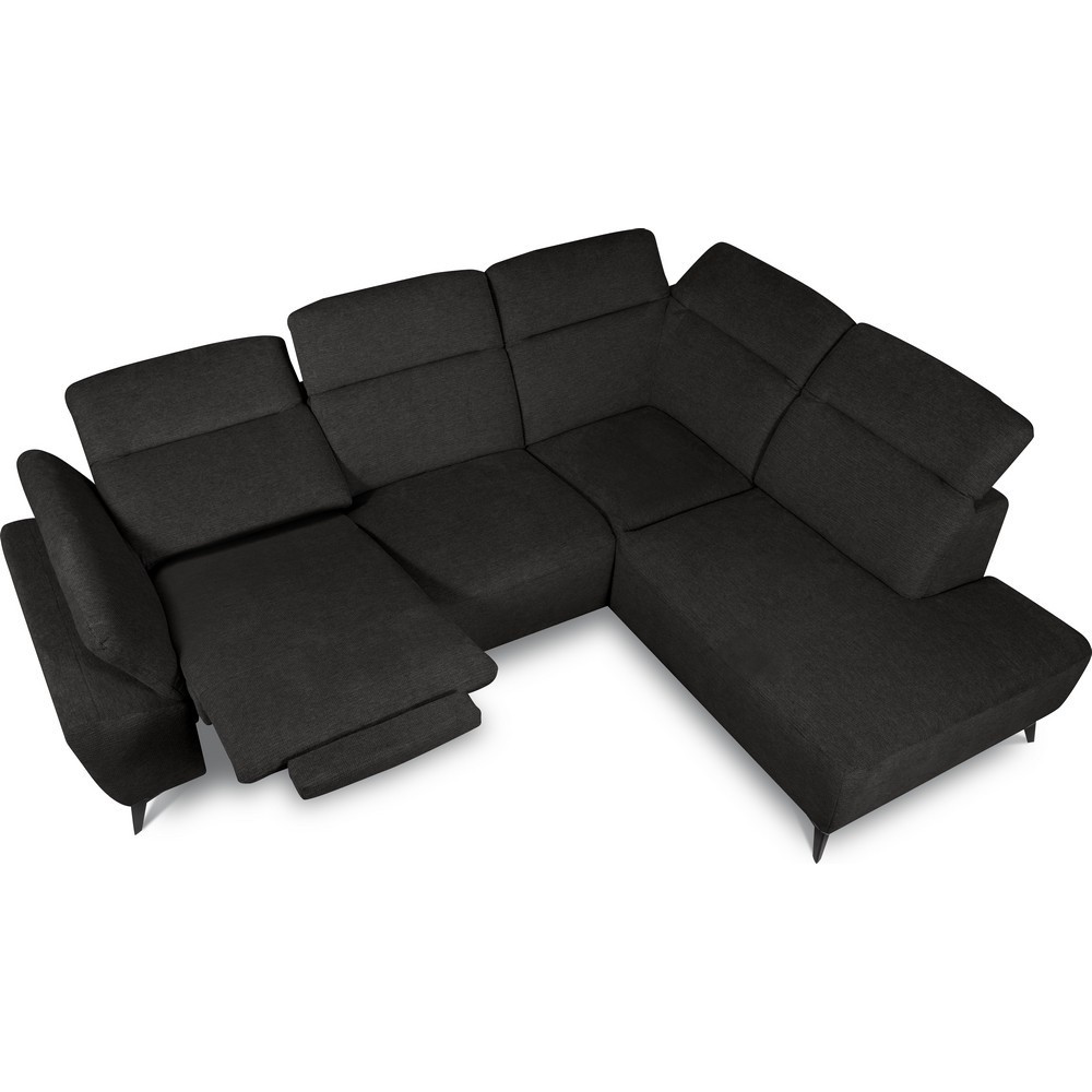 Canapé d'angle avec relax électrique en tissu Bellagio, noir, angle droit Canapé d'angle avec relax électrique en tissu Bellagio, noir, angle droit