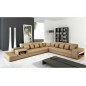 Canapé d'angle en cuir italien 6/7 places PASSION, beige et chocolat, angle droit