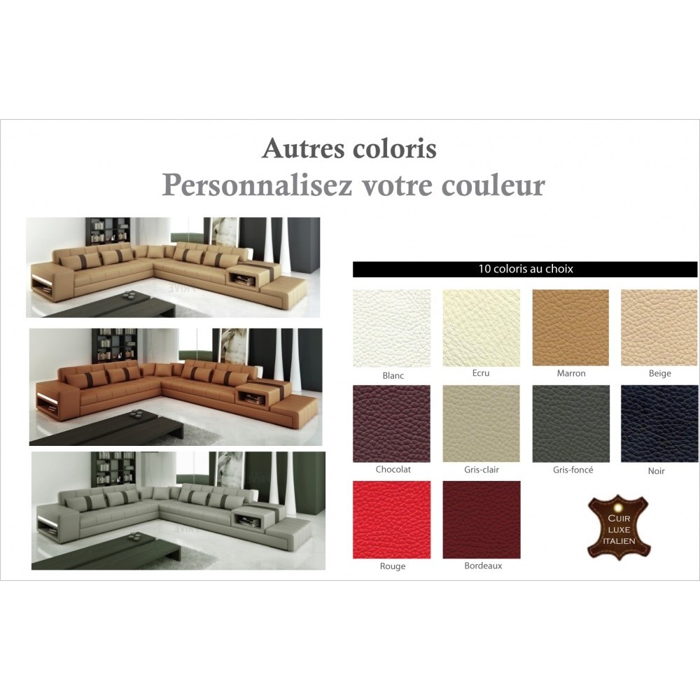 Canapé d'angle en cuir italien 6/7 places PASSION, couleur personnamisée, Personnalisé, angle gauche Canapé d'angle en cuir italien 6/7 places PASSION, couleur personnamisée, Personnalisé, angle gauche