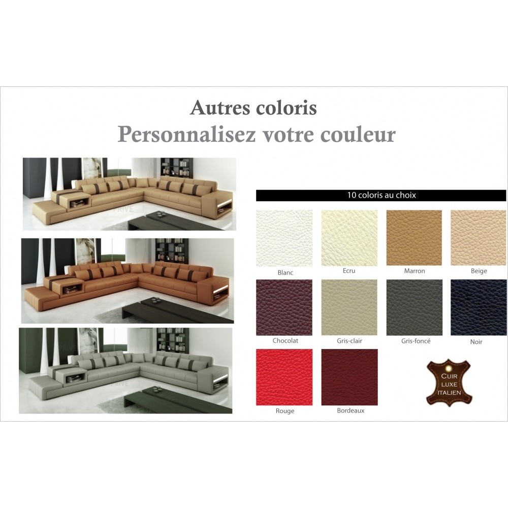 Canapé d'angle en cuir italien 6/7 places PASSION, couleur personnamisée, Personnalisé, angle droit Canapé d'angle en cuir italien 6/7 places PASSION, couleur personnamisée, Personnalisé, angle droit