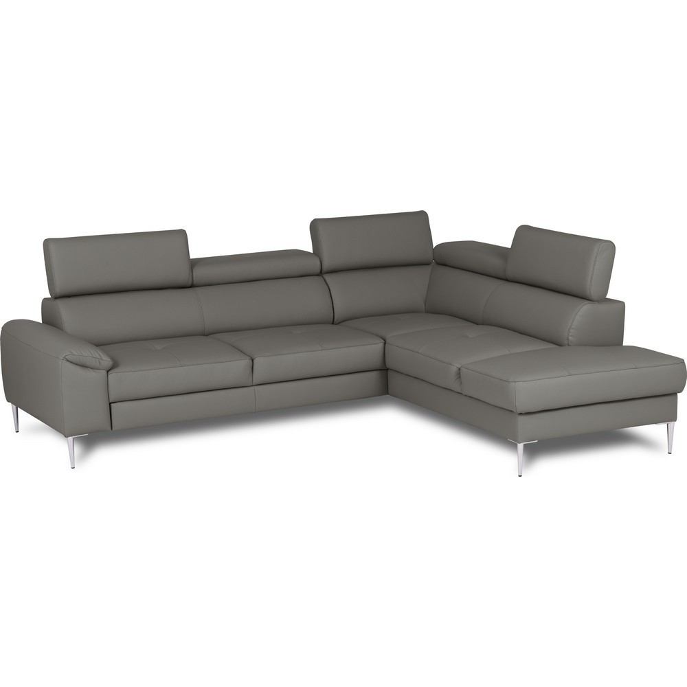 Canapé d'angle convertible en cuir italien luxe 5 places, Hombourg, coffre, gris foncé, angle droit