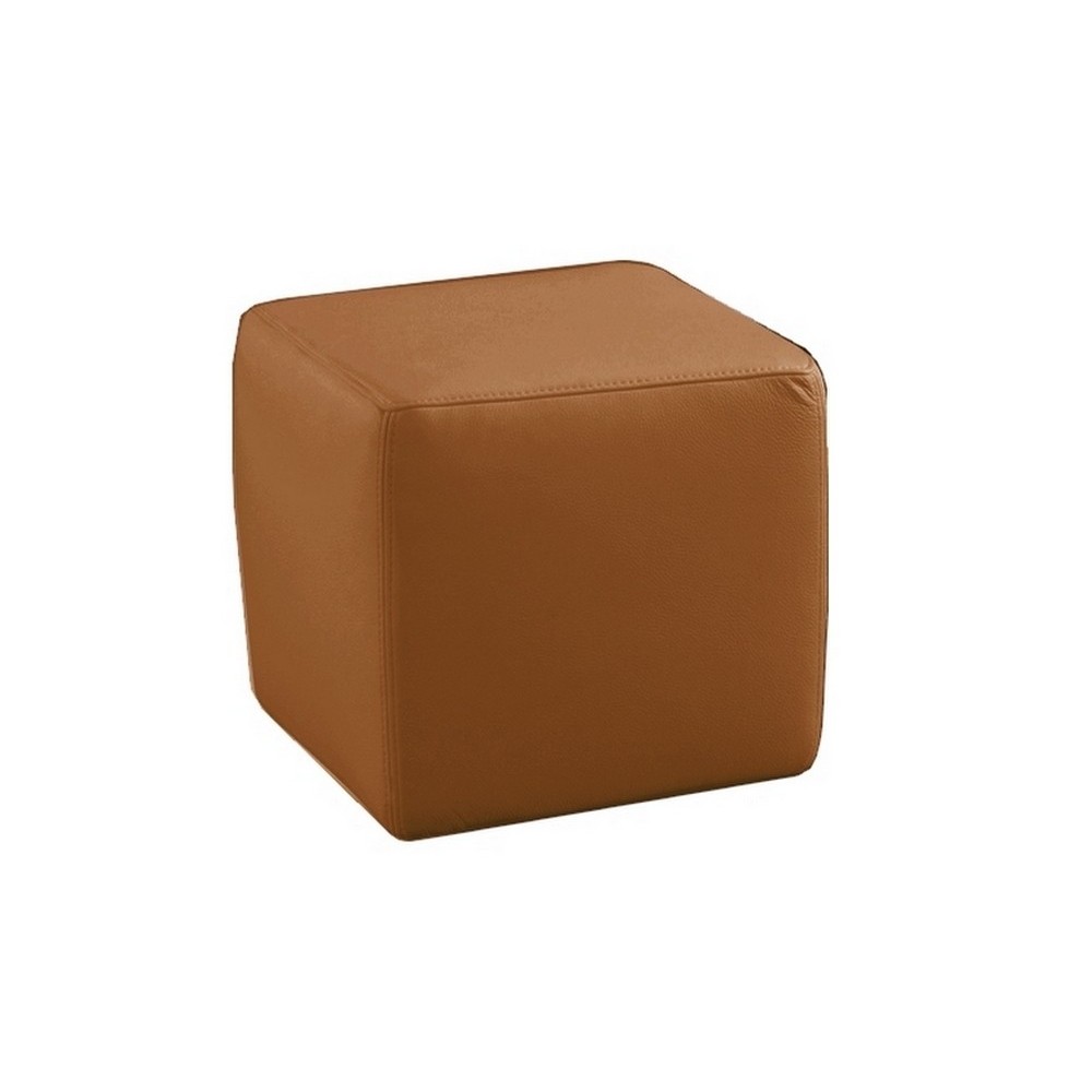 Un pouf carré en cuir, marron Un pouf carré en cuir, marron