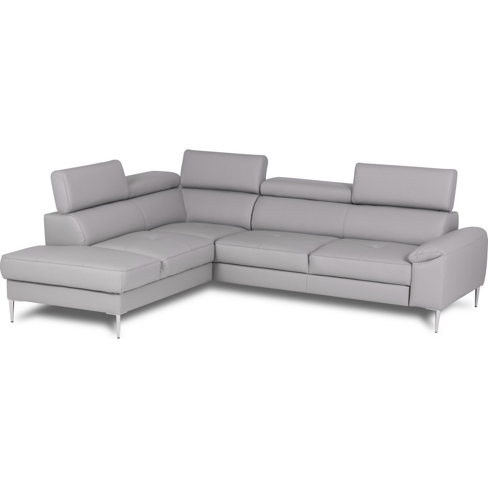 Canapé d'angle convertible en cuir italien luxe 5 places, Hombourg, coffre, gris clair, angle gauche Canapé d'angle convertible en cuir italien luxe 5 places, Hombourg, coffre, gris clair, angle gauche