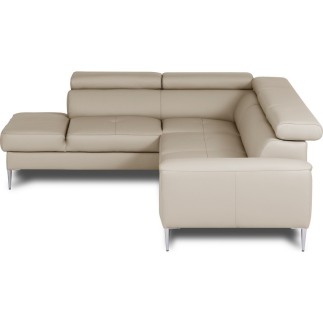Canapé d'angle convertible en cuir italien luxe 5 places, Hombourg, coffre, beige, angle gauche