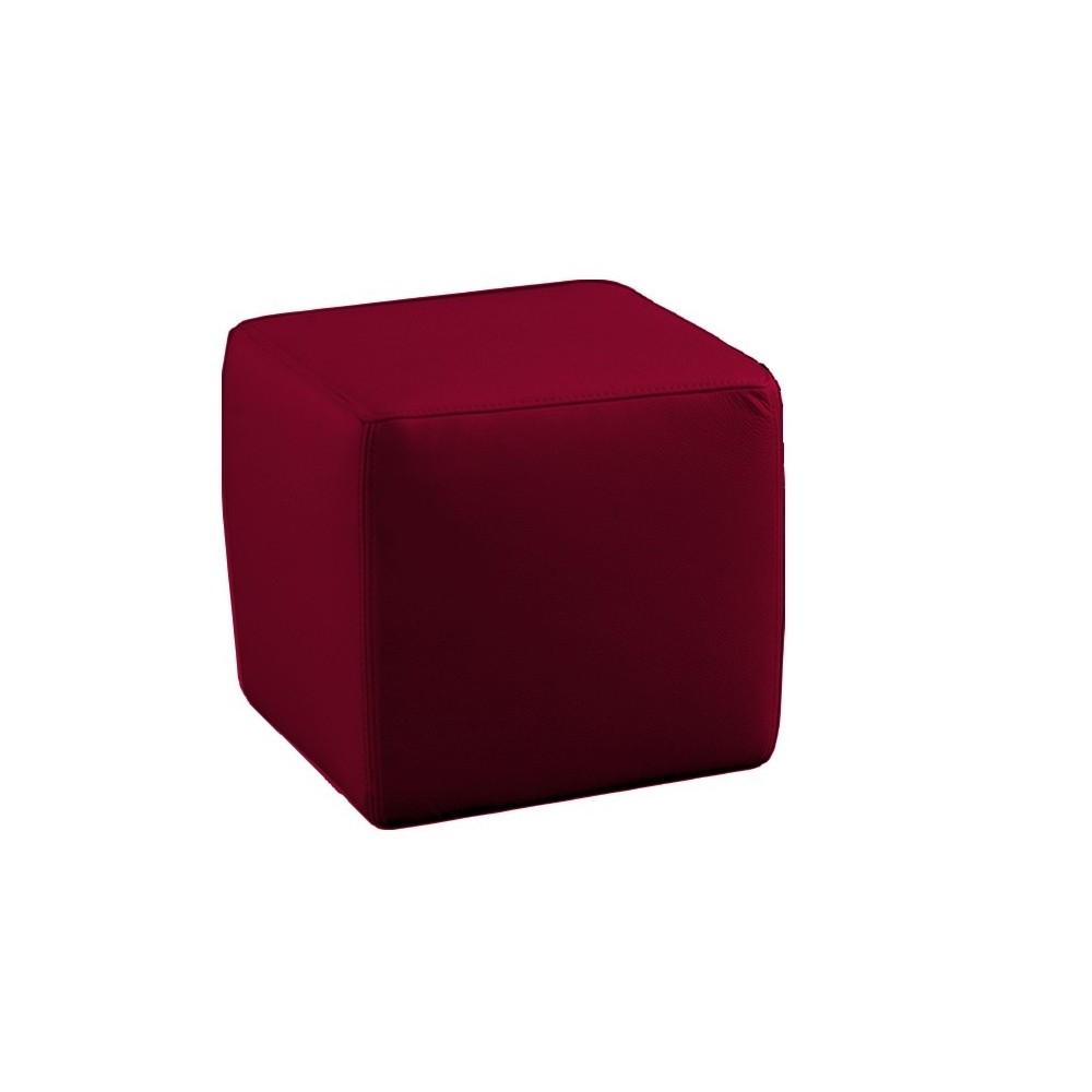Un pouf carré en cuir, bordeaux Un pouf carré en cuir, bordeaux