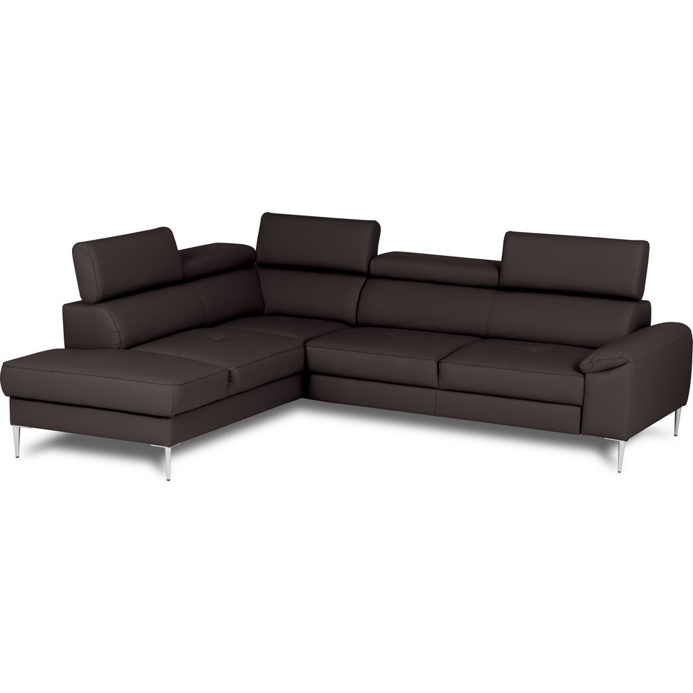 Canapé d'angle convertible en cuir italien luxe 5 places, Hombourg, coffre, chocolat, angle gauche Canapé d'angle convertible en cuir italien luxe 5 places, Hombourg, coffre, chocolat, angle gauche
