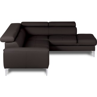 Canapé d'angle convertible en cuir italien luxe 5 places, Hombourg, coffre, chocolat, angle droit