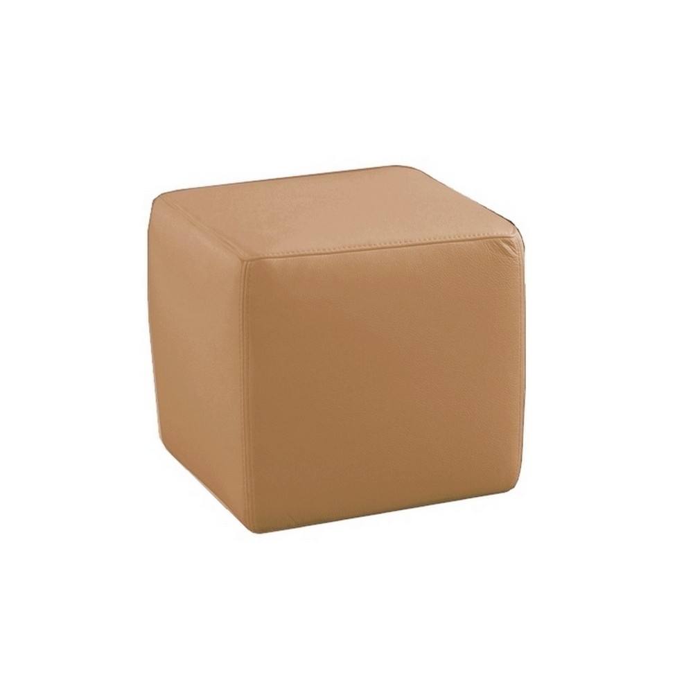 Un pouf carré en cuir, beige Un pouf carré en cuir, beige