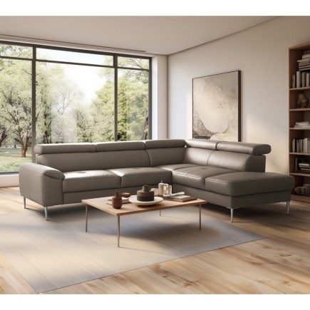 Canapé d'angle convertible en cuir italien luxe 5 places