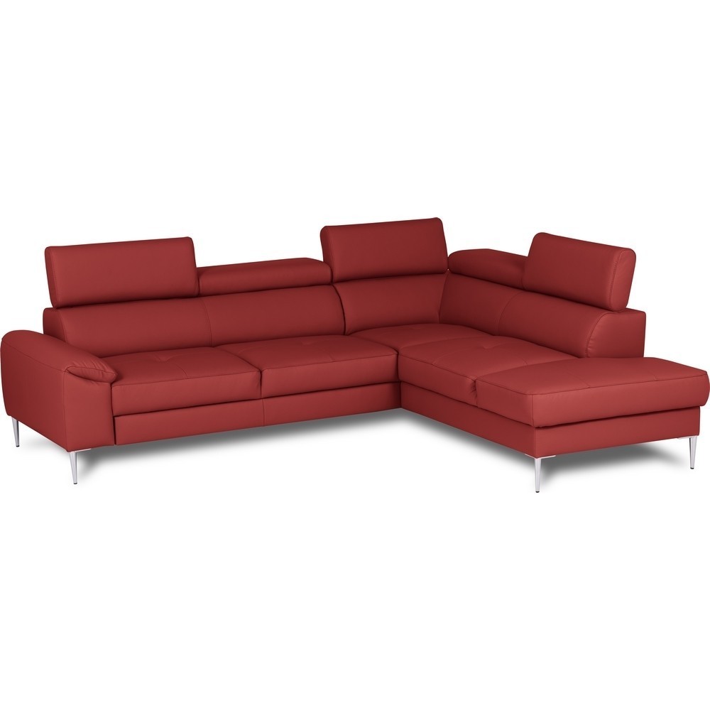 Canapé d'angle convertible en cuir italien luxe 5 places, Hombourg, coffre, ROUGE, angle droit Canapé d'angle convertible en cuir italien luxe 5 places, Hombourg, coffre, ROUGE, angle droit
