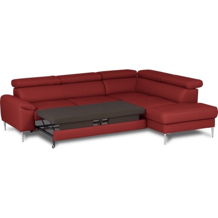 Canapé d'angle convertible en cuir italien luxe 5 places, Hombourg, coffre, ROUGE, angle droit