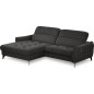 Canapé d'angle convertible en tissu luxe 5 places, MANCINI, coffre, noir, angle gauche