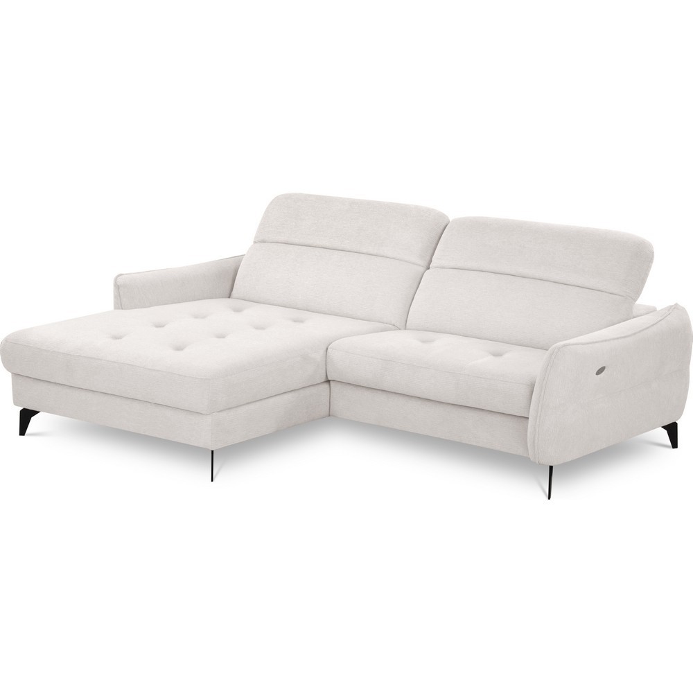 Canapé d'angle convertible en tissu luxe 5 places, MANCINI, coffre, blanc cassé, angle gauche Canapé d'angle convertible en tissu luxe 5 places, MANCINI, coffre, blanc cassé, angle gauche