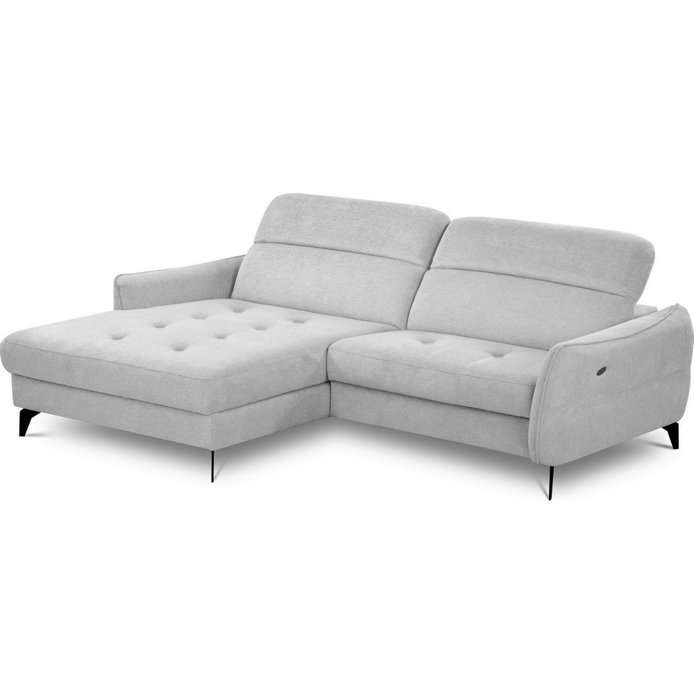 Canapé d'angle convertible en tissu luxe 5 places, MANCINI, coffre, gris, angle gauche Canapé d'angle convertible en tissu luxe 5 places, MANCINI, coffre, gris, angle gauche