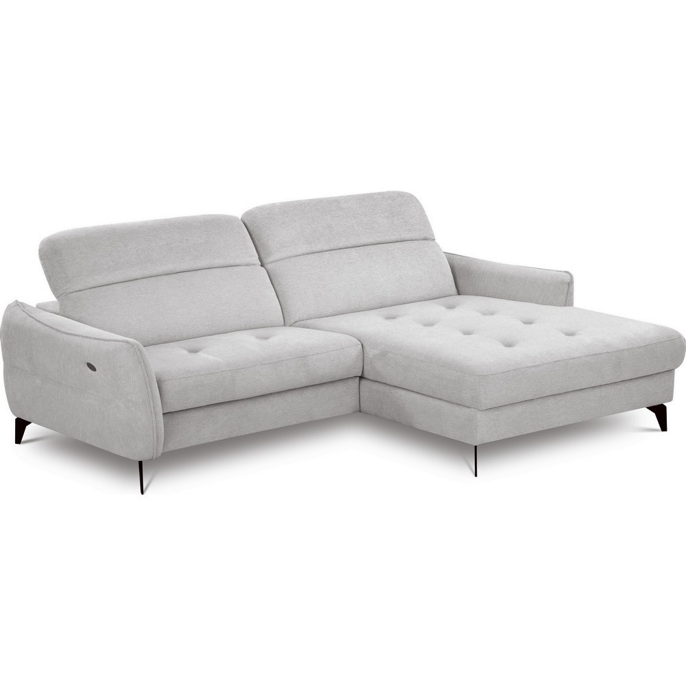 Canapé d'angle convertible en tissu luxe 5 places, MANCINI, coffre, gris, angle droit