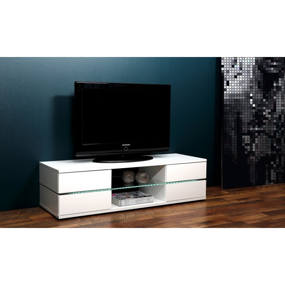 Meuble TV design, en bois laqué blanc, SUOMI Meuble TV design, en bois laqué blanc, SUOMI