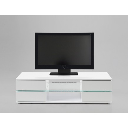 Meuble TV design, en bois laqué blanc, SUOMI