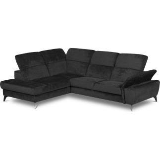 Canapé d'angle convertible en velours luxe - 5 places, SIENNA, noir, angle gauche