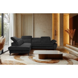 Canapé d'angle convertible en velours luxe - 5 places, SIENNA, noir, angle gauche