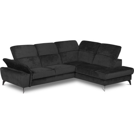 Canapé d'angle convertible en velours luxe - 5 places, SIENNA, noir, angle droit