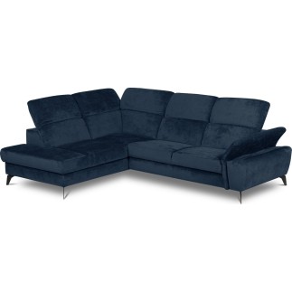 Canapé d'angle convertible en velours luxe - 5 places, SIENNA, bleu foncé, angle gauche