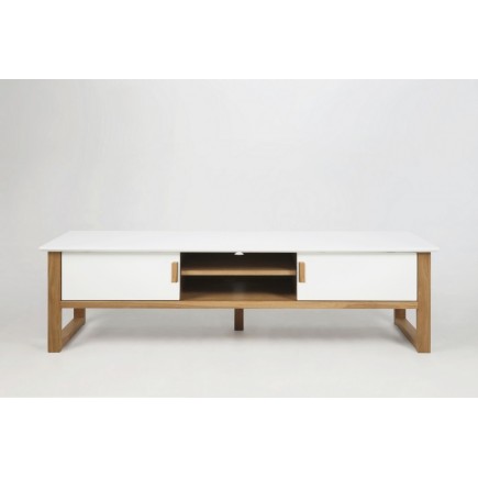 Meuble TV design, bois laqué blanc, OSLO