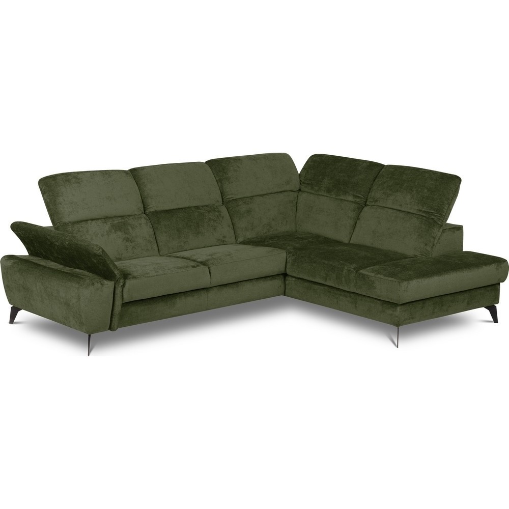 Canapé d'angle convertible en velours luxe - 5 places, SIENNA, vert olive, angle droit Canapé d'angle convertible en velours luxe - 5 places, SIENNA, vert olive, angle droit