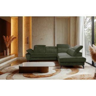 Canapé d'angle convertible en velours luxe - 5 places, SIENNA, vert olive, angle droit