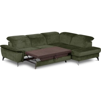 Canapé d'angle convertible en velours luxe - 5 places, SIENNA, vert olive, angle droit
