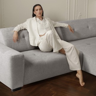 Canapé d'angle profondeur réglable fasano velours luxe gris clair 5 places, angle gauche (vu de face) - Mobilier Privé