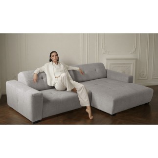 Canapé d'angle profondeur réglable fasano velours luxe gris clair 5 places, angle gauche (vu de face) - Mobilier Privé