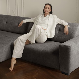 Canapé d'angle profondeur réglable fasano velours luxe gris clair 5 places, angle gauche (vu de face) - Mobilier Privé