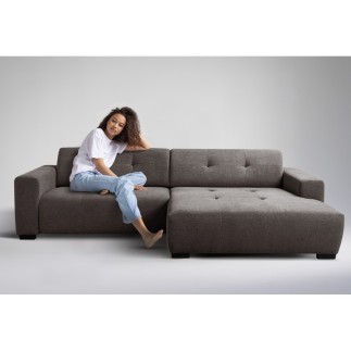 Canapé d'angle profondeur réglable fasano velours luxe gris clair 5 places, angle gauche (vu de face) - Mobilier Privé