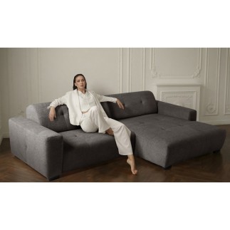 Canapé d'angle profondeur réglable fasano velours luxe gris clair 5 places, angle gauche (vu de face) - Mobilier Privé