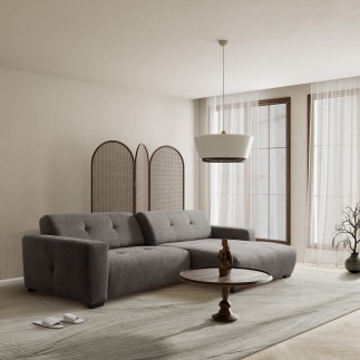 Canapé d'angle profondeur réglable AUSTINI tissu de qualité gris foncé 4 places, angle droit (vu de face)
