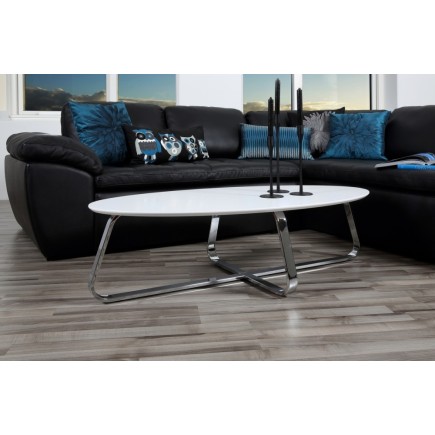 Table basse design, bois laqué blanc mat, KENZI