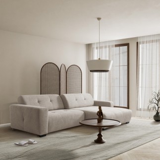 Canapé d'angle profondeur réglable fasano velours luxe gris clair 5 places, angle gauche (vu de face) - Mobilier Privé