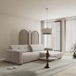 Canapé d'angle profondeur réglable AUSTINI tissu de qualité beige 4 places, angle droit (vu de face)