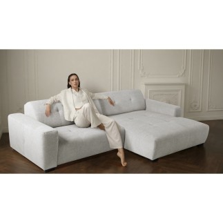 Canapé d'angle profondeur réglable fasano velours luxe gris clair 5 places, angle gauche (vu de face) - Mobilier Privé
