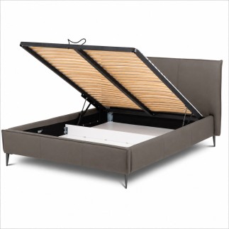 Lit design en cuir italien de luxe AURENE, taupe, 140x200